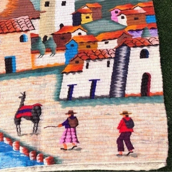 Peruvian folk art wool tapestry wool rug